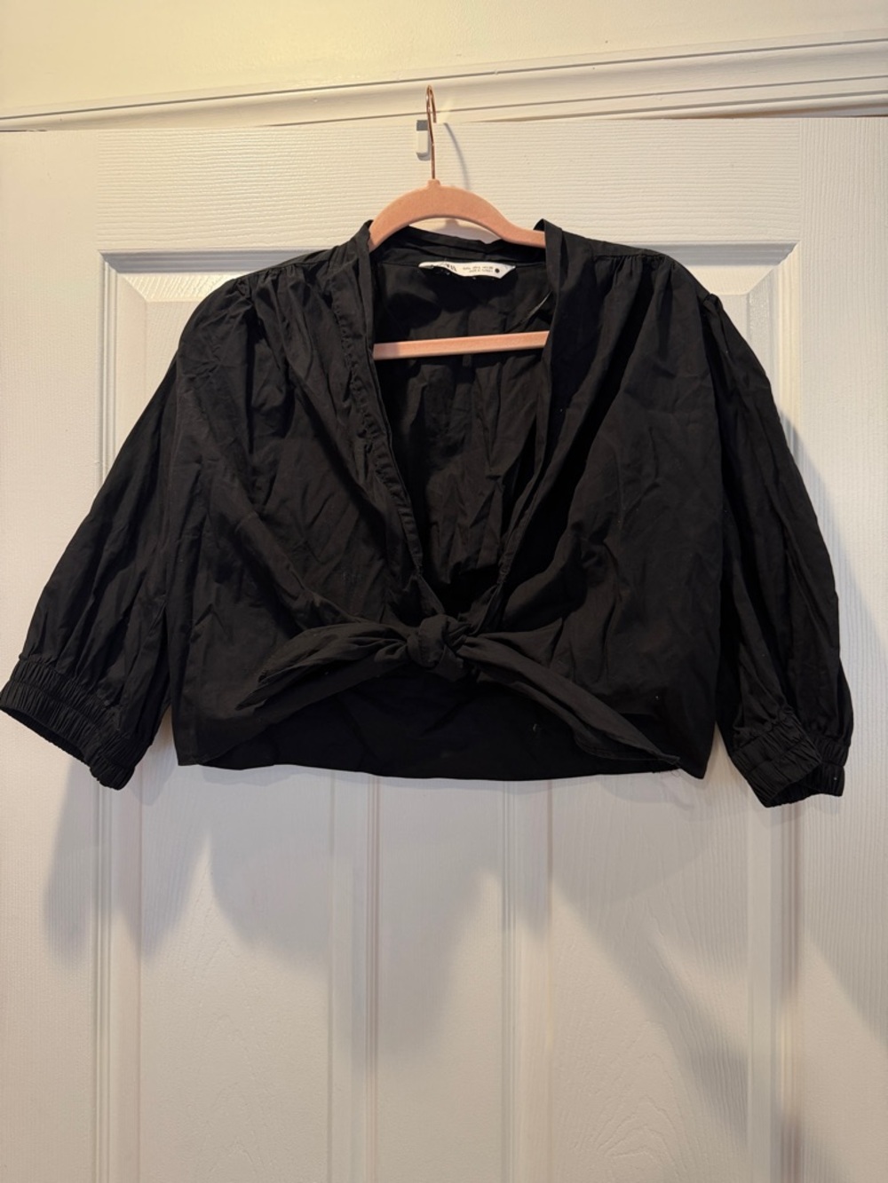 Zara Black Tie-Front Cropped Top